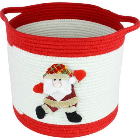 Panier de rangement tressé en coton rouge, panier cadeau de Noël vide avec poignée, pour décorations, bébé (jouets), serviettes et couches (1/5)