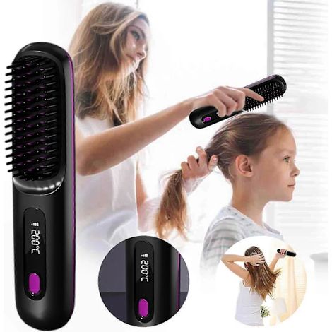 Brosse plate portable rechargeable 2026, peigne lisseur noir (1/5)