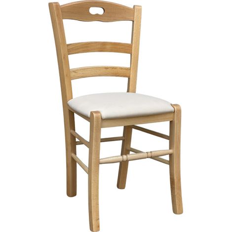Sedia legno naturale loris con seduta imbottita similpelle beige