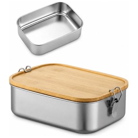 Boîte à lunch acier inoxydable – 1200 ml – Couvercle bambou – Bento durable – École et travail (1/5)