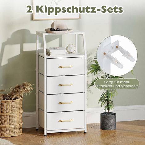 Meuble blanc 4 tiroirs en tissu pliables avec niche ouverte et pieds réglables pour entrée, chambre et bureau (1/5)