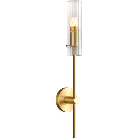 Antora – 55 cm zylindrische Wandleuchte, transparentes Glas, elegantes Gold (1/3)