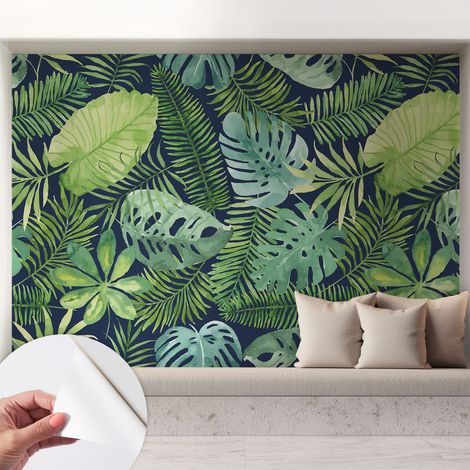 Papier peint adhésif décoratif pour salon chambre et cuisine Facile à poser avec colle Feuilles tropicales 208x146 cm (1/5)