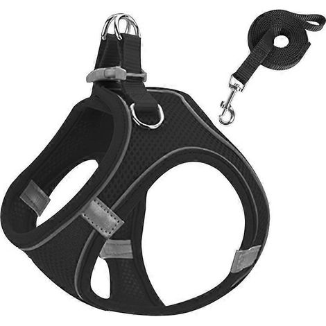 Hunde- und Katzengeschirr und Leine (Größe M, schwarz): Reflektierende Anti-Zug-Weste, perfekt für kleine Hunde und Katzen, sicheres und gut sichtbares Training.
