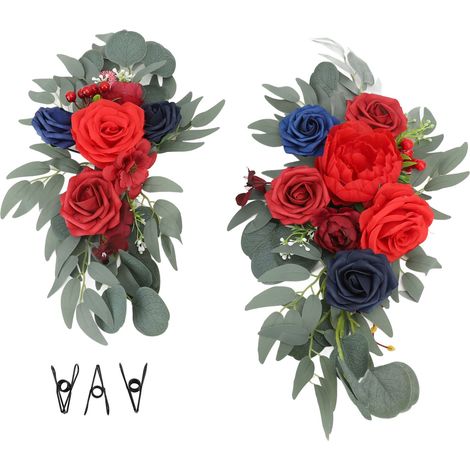 Lot de 2 fleurs artificielles pour arche de mariage, imitation réaliste, décoration florale raffinée et inaltérable, pour intérieur et extérieur, rouge foncé. (1/5)