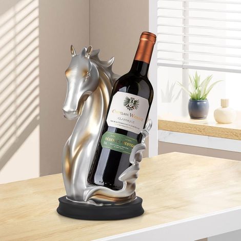 Porte-bouteille de vin - Statue de cheval - Étagère à vin en résine - Étagère de stockage de vin - Sculpture de cheval - Support d'affichage multifonction pour chambre à coucher, salon, cuisine (1/5)