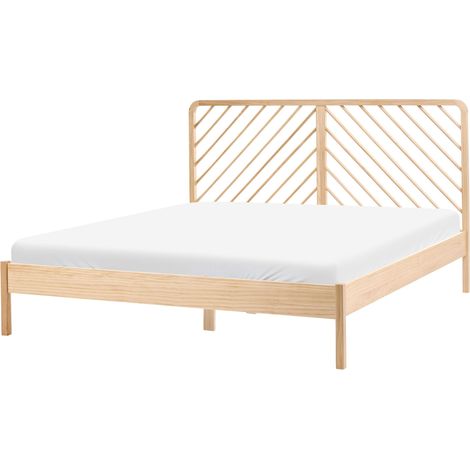 Bed Light Brown Pine Wood Frame with Slatted Bed Base EU Super King Size 6ft Natural Scandi Style SEPHOS (1/5)