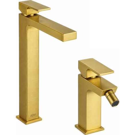 Set miscelatori lavabo alto e bidet in colore oro spazzolato Gattoni SQUARE KITSQUARESG2
