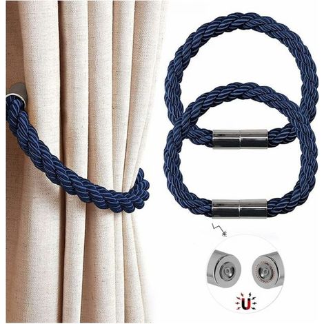 Set of 2 (Blue) Magnetic Curtain Tiebacks, Modern Simple Curtain Rope Ties with Strong Magnet, Braided Rope Curtain Holder Decoration (1/5)