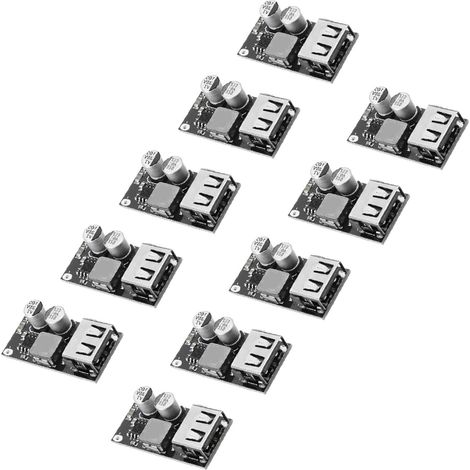 Pack of 10 USB DC-DC converter modules, 6V-32V input, 5V power supply board with short-circuit protection, for home and automotive electronics, Black (1/5)