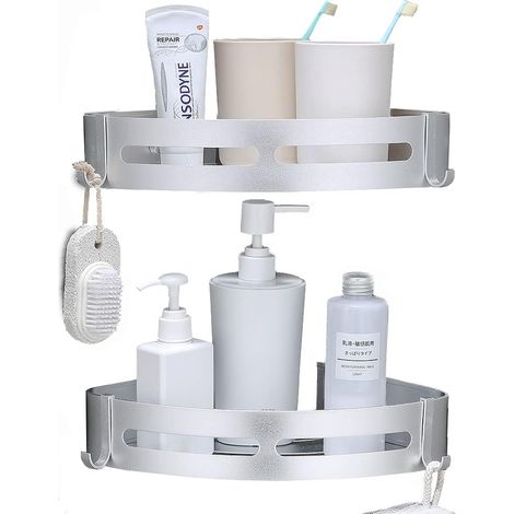Etagère D'Angle Salle De Bain - Aluminium - Sans Perçage - Avec 4 Crochets - Pour Douche Ou Cuisine - 1 Pièce (1/5)