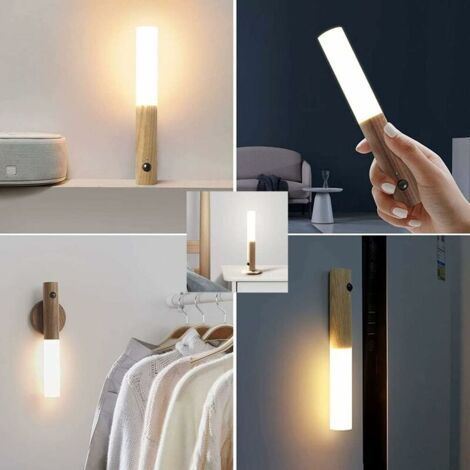 FOREHILL 2er-Pack LED-Treppenleuchte mit Bewegungsmelder, batteriebetrieben, Holz-Nachtlicht für den Innenbereich, USB-aufladbar, tragbar, kabellos, magnetisch, Schrankwandleuchte (1/4)