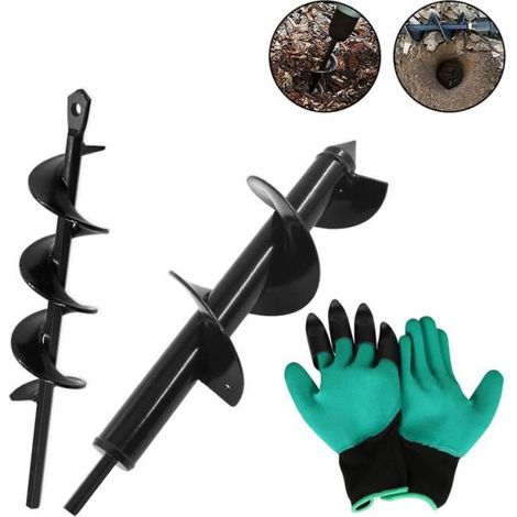 2 Pcs Mèche Jardin tarière + Gants Outil de Jardinage pour Faire Trou Planter des Arbres, arbustes, Outils de plantation et jardin (1/4)