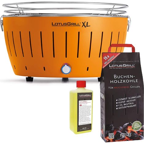 Barbecue Arancio XL con Batterie e Cavo di Alimentazione USB + 2.5Kg di Carbonella di Faggio + Gel Combustibile 500ml -Lotus Grill (1/4)