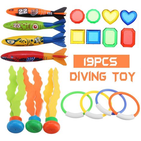 Ensemble de 19 jouets de plongée – fabriqué en matériau ABS non toxique – pour l'entraînement à la natation.