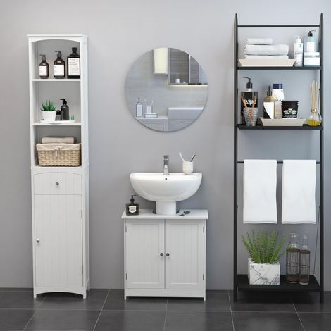 Mobiletto sottolavabo, mobiletto da bagno con 2 ante e ripiano regolabile, mobiletto per lavabo con o senza colonna, stile moderno, 60x30x60 cm, bianco