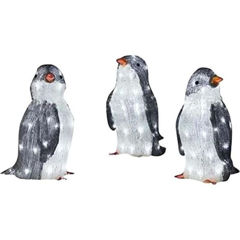 Décorations de pingouins lumineuses, 3 lumières LED de pingouin, décorations de Noël pour jardin, pelouse, extérieur, décorations de Noël de vacances avec lumière, lumières d'art de jardin, décoration (1/5)