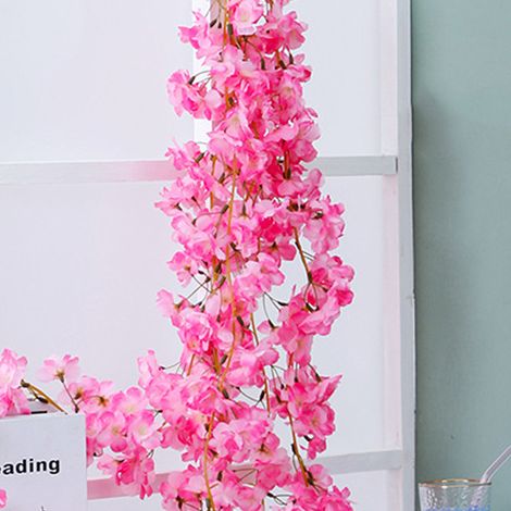Künstliche Kirschblütengirlande in Sakura-Rosa und Himbeerrot zur Dekoration von Zuhause, Schlafzimmer oder Büro