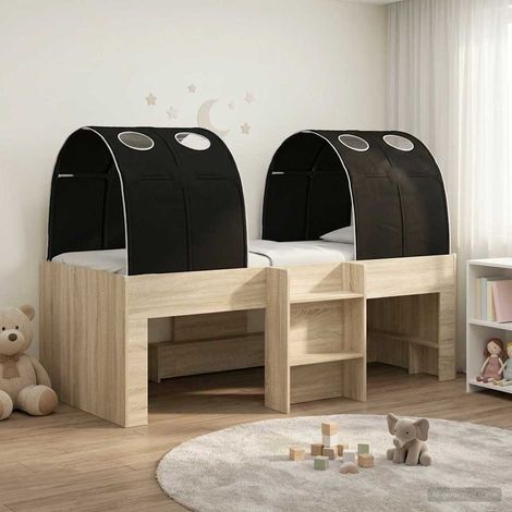 Lit haut enfant avec tunnel 3 pièces en bois d’ingénierie chêne sonoma et noir - PANGIVO (1/5)