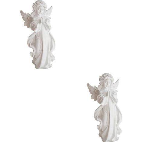 Lot De 2 Sculptures D'Anges en Forme d'ailes Figurines en Forme De Point Et De Lumière d'ange Décoration d'ange Statue en Prière Statue d'angle De Jardin (1/5)