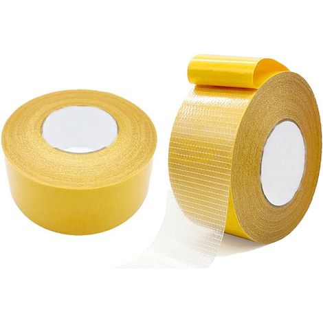 2 pezzi di nastro adesivo biadesivo per tessuti, 5 cm x 10 m. Nastro adesivo biadesivo per moquette. Nastri autoadesivi per ufficio. Tessuto in fibra di vetro. (1/5)