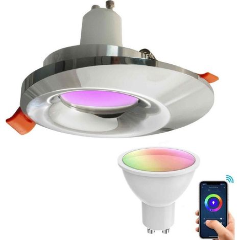 Trade Shop - SMARTER LED-EINBAUSCHEINWERFER 65MM LED 5W GU10 SMART WIFI RGB CCT ALEXA GOOGLE - Silber (1/3)