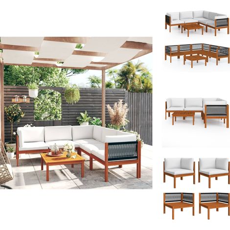 Gartenmöbel-Sets - Living 6-tlg. Garten-Lounge-Set mit Kissen Cremeweiß Massivholz Akazie (1/5)