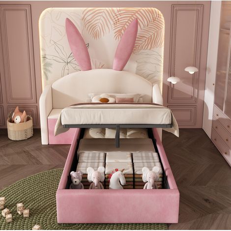 Bett Bettgestell Stauraum 90x200 mit Nachttisch Samt OKMYHOME (1/5)