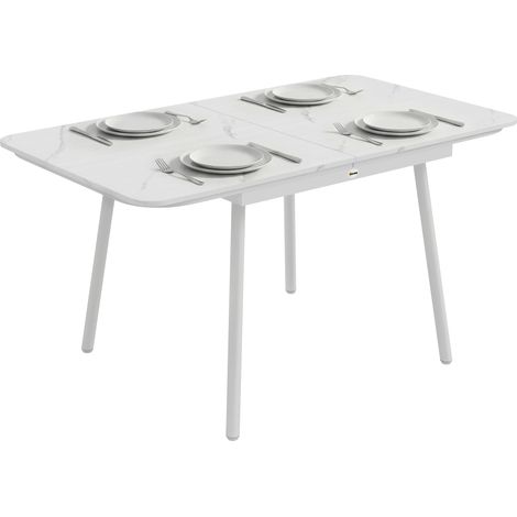 Rechteckiger Gartentisch für 4–6 Personen, Tischplatte aus WPC und Metallgestell, verstellbare Beine, 140 x 80 x 75 cm, Weiß