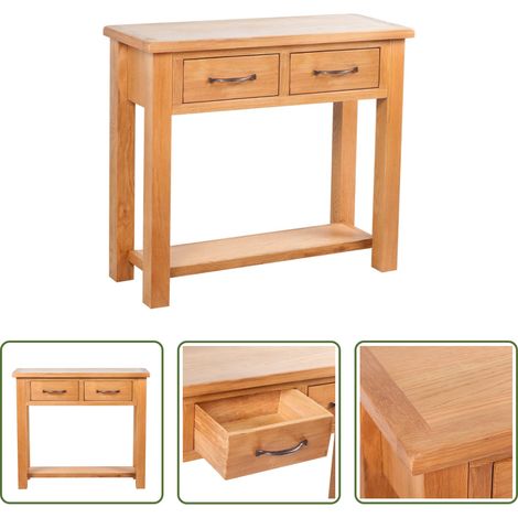 Table console marron - Table console avec 2 tiroirs 83x30x73 cm Bois de chêne massif (1/5)