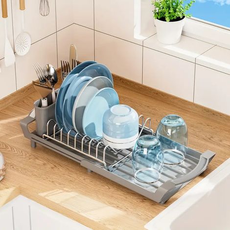 Égouttoir à vaisselle sur évier Égouttoir gain de place pour assiettes, bols et ustensiles Rangement cuisine Étagères utilitaires (1/5)