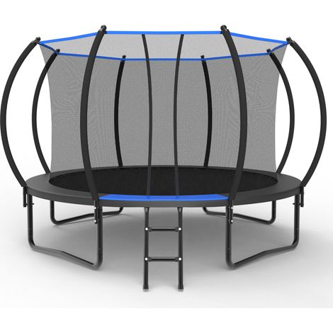 Trampolín redondo de 366 cm con red de seguridad y escalera, para exterior, acero, negro y azul (1/5)