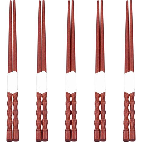 Paire de baguettes réutilisables, antidérapantes, en acajou naturel, légères, confortables et lavables, idéales pour les fêtes et les mariages. (1/5)