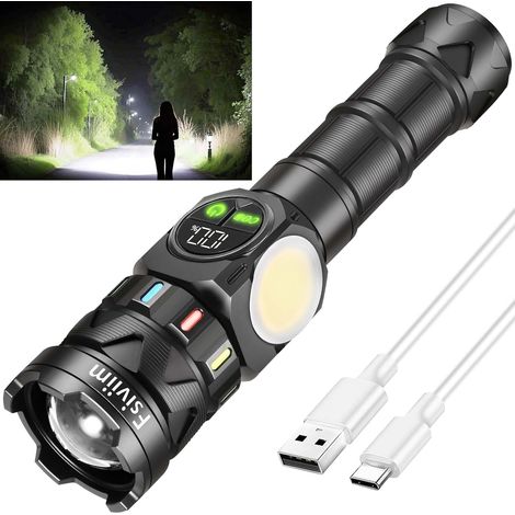 7000 mAh Batterie Haute Capacité, Lampe Torche LED Ultra Puissante, 1000000 Lumens Lampe de Poche, Zoomable Lampe torche Puissante Rechargeable COB, 9 Modes, Pour Camping, Randonnée, Urgence (1/5)