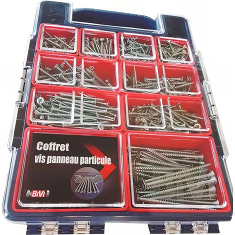 Coffret de 845 vis bois panneaux de particules tête fraisée Pozidriv - Zingué - COFVPPPV2