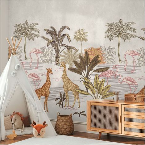Photo wallpaper Profhome 398751 hot embossed non-woven wallpaper smooth with pattern for kids matt cream beige brown pink 1.59 m x 2.8 m (1/4)