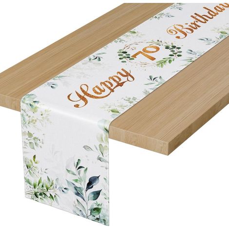 Tischläufer 70. Geburtstag Eukalyptus Design 183x33cm Leinenoptik Grün