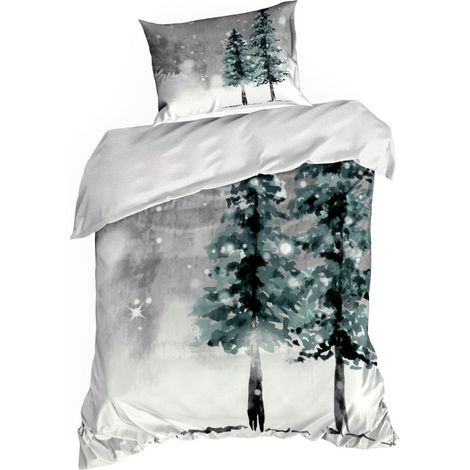 Biancheria da letto natalizia a tema bosco, 140x200 cm, in cotone. (1/5)