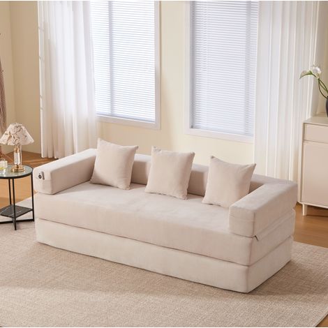 Canapé modulable en tissu beige, bloc de sofa avec poches latérales, base antidérapante et mousse confortable, à composer en salon ou petit espace, 300 kg – CHICFURN (1/5)
