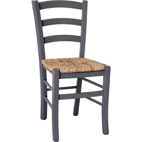 Sedia legno venezia grigio con seduta in paglia di riso