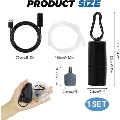 Pompe à Air d'Aquarium USB Diffuseur d'Oxygène Portable Silencieux avec Pierre à Air et Tuyau pour Aquarium Bassin Pêche Transport de Poissons