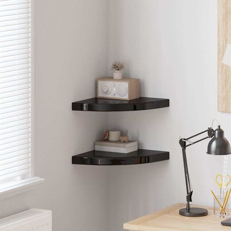 Étagères d'angle flottantes 2 pcs-Étagère murale-Étagère Suspendue noir brillant 35x35x3,8 cm MDF 838142 (1/5)