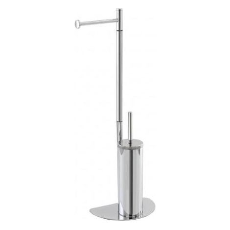 Platzsparender Toilettenbürstenhalter und Toilettenpapierhalter aus verchromtem Stahl, Maße L26xH76xT16cm.