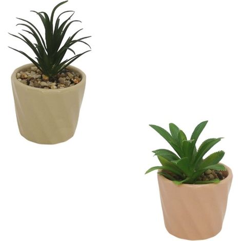 TRADE SHOP - Set 3pz Vasetto Ceramica Colorato A Spirale Con Piantina Artificiale Assortita 8cm 164278 - (1/2)