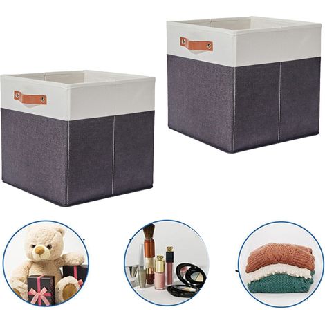 Panier à linge pliable Bac de rangement en tissu avec panneaux et poignées amovibles, panier de rangement en lin, 28 litres, paquet de 2 (1/4)