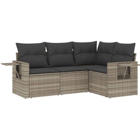 Maison Exclusive - Set Divano da Giardino 4pz con Cuscini Grigio Chiaro Polyrattan (1/3)