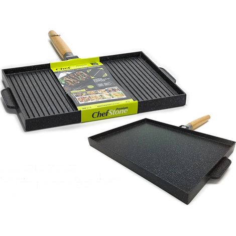 TRADE SHOP - Piastra Doppia Bistecchiera Antiaderente In Alluminio Doppio Lato Cottura Manico Rimovibile - (1/2)