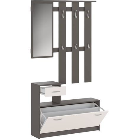 Dmora - Mobile da ingresso Daa, Entratina appendiabiti, Composizione per atrio, Consolle portaoggetti multifunzione, 100x26h190 cm, Antracite e Bianco