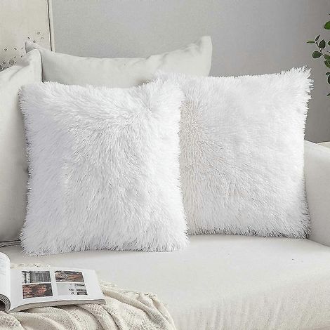 Lot de 2 Housses de Coussin Canapé en Fausse Fourrure Luxe, Blanc 45x45 cm, Décor Salon Chambre, Taie Moelleuse Ultra Douce pour Fauteuil, Oreiller Confortable (1/5)