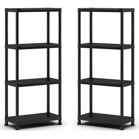 2 Scaffali portaoggetti in plastica resistente a 4 Ripiani - Misura 60x30x135 cm - Scaffalature per Garage, Magazzino - Portata Max 80 Kg (1/5)